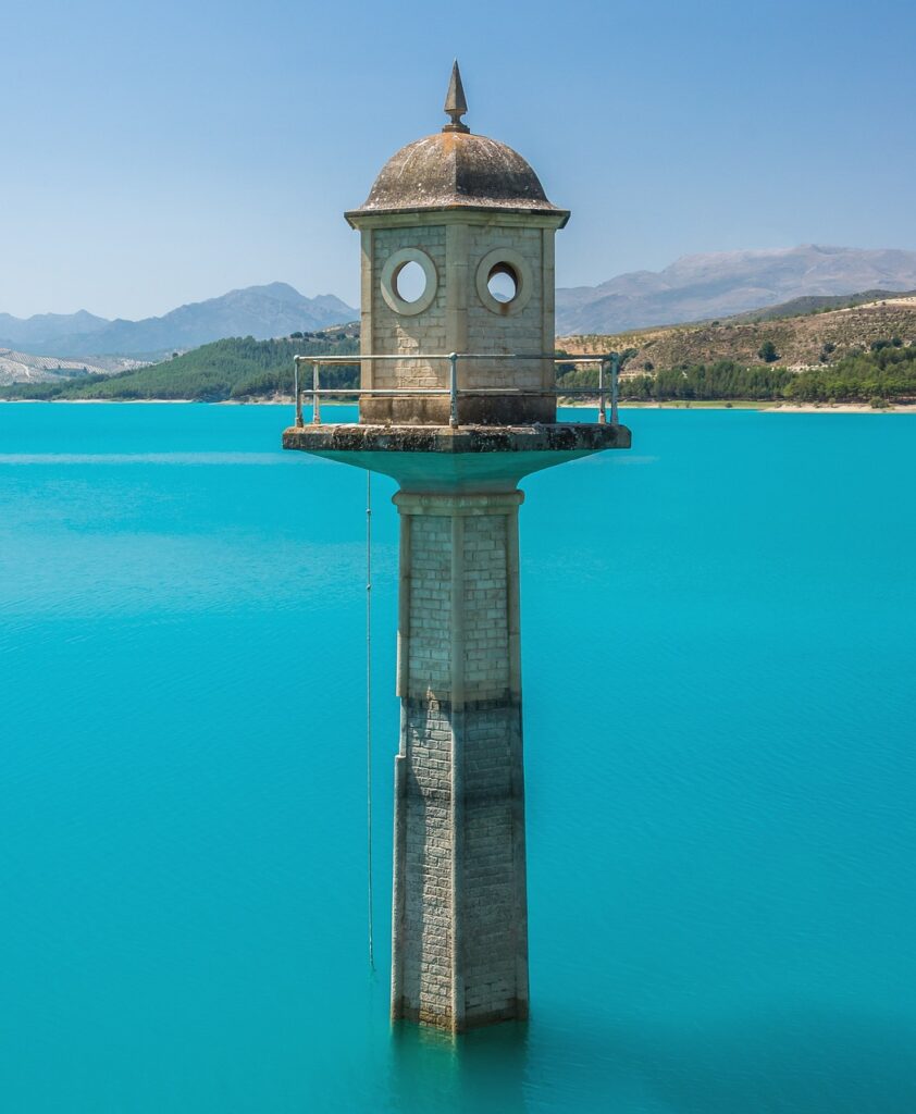 watchtower, lake, turquoise blue water-1173662.jpg